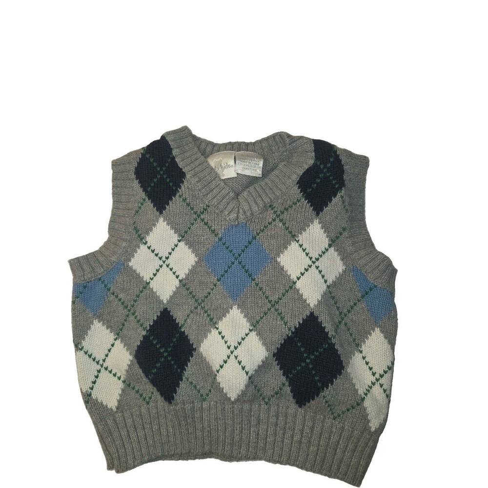 Koala Kids 6-9 Months Argyle Sleeveless Sweater Vest Gray Geometric 100% Cotton